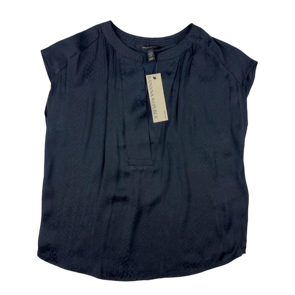 Banana Republic Slit Neck Top Reptile Print Blue Size XXS Petite